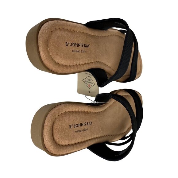 St Johns Bay Strappy Sandals Size 7.5 Black Memory Foam Flat Comfort Summer Fash - Picture 4 of 13